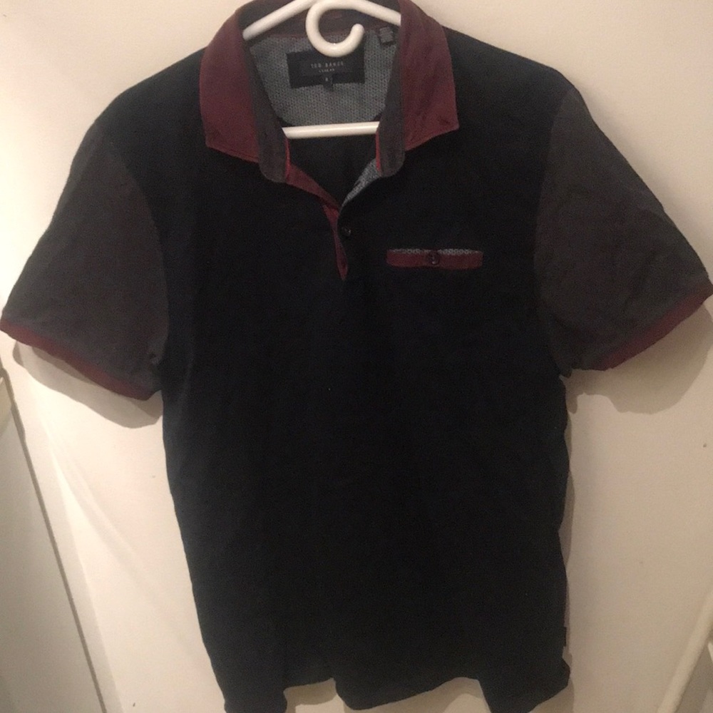 Very Stylish 3 Tone Ted Baker Polo Shirt w/ patterned inside collar SZ 6 or Med